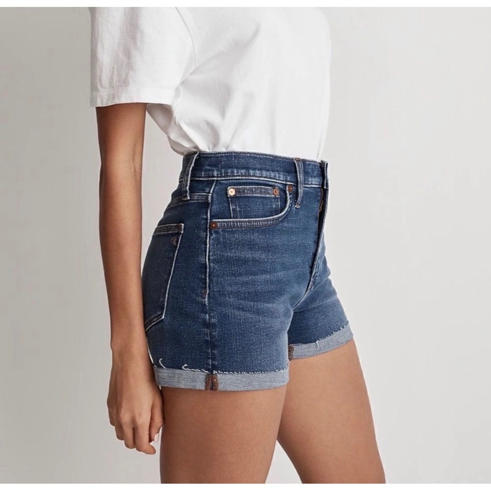 Madewell Shorts‎ Denim NEW High-Rise Cuffed Raw Hem Blue 25